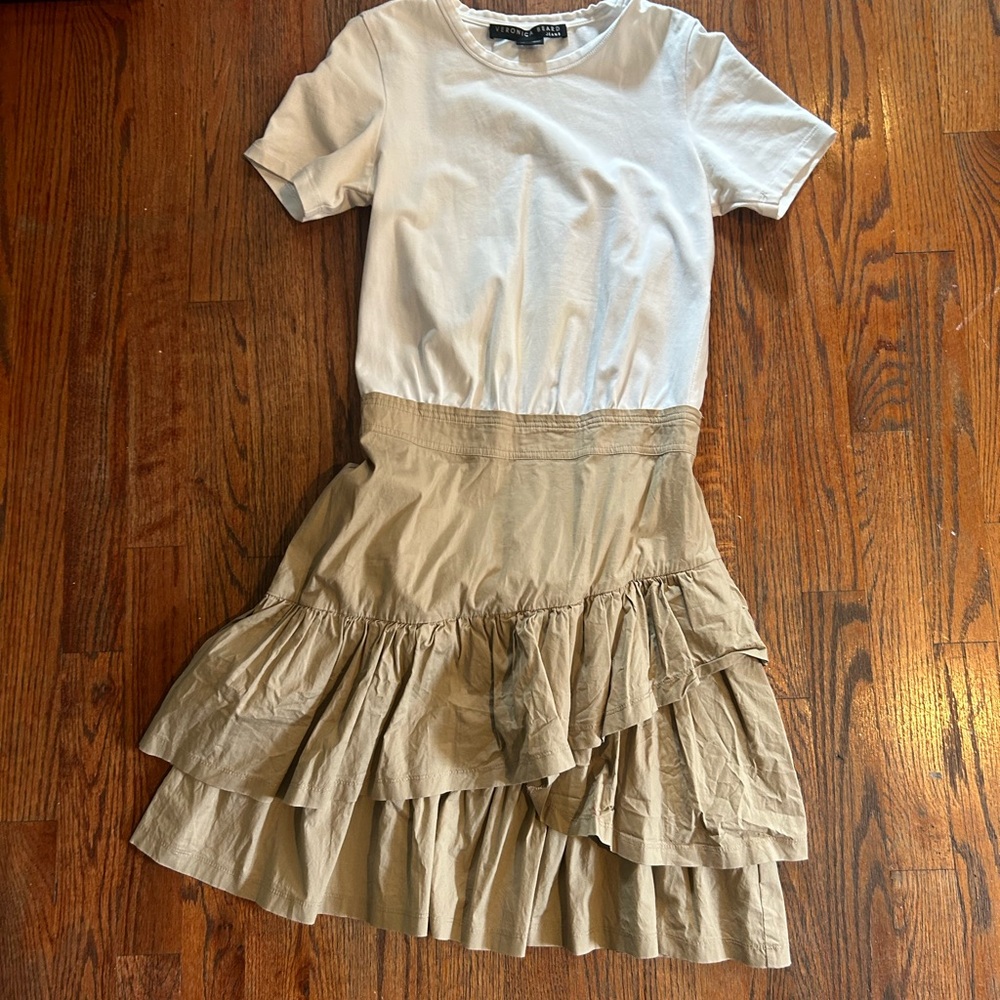 Veronica Beard White Top with Tan Tiered mini Dress